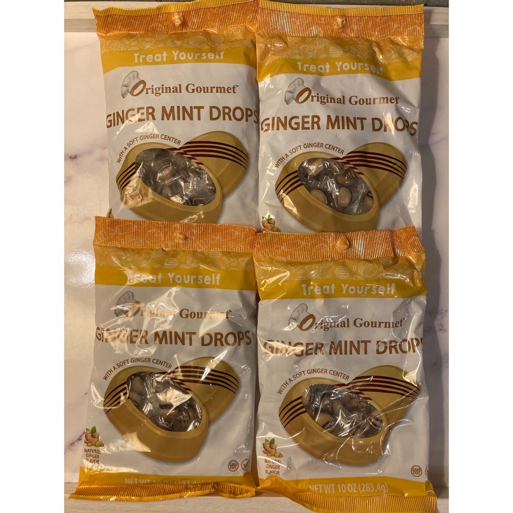 Original Gourmet Ginger Mint Drops 10oz Bags Soft Center Lot of 4 BB date 3/2026